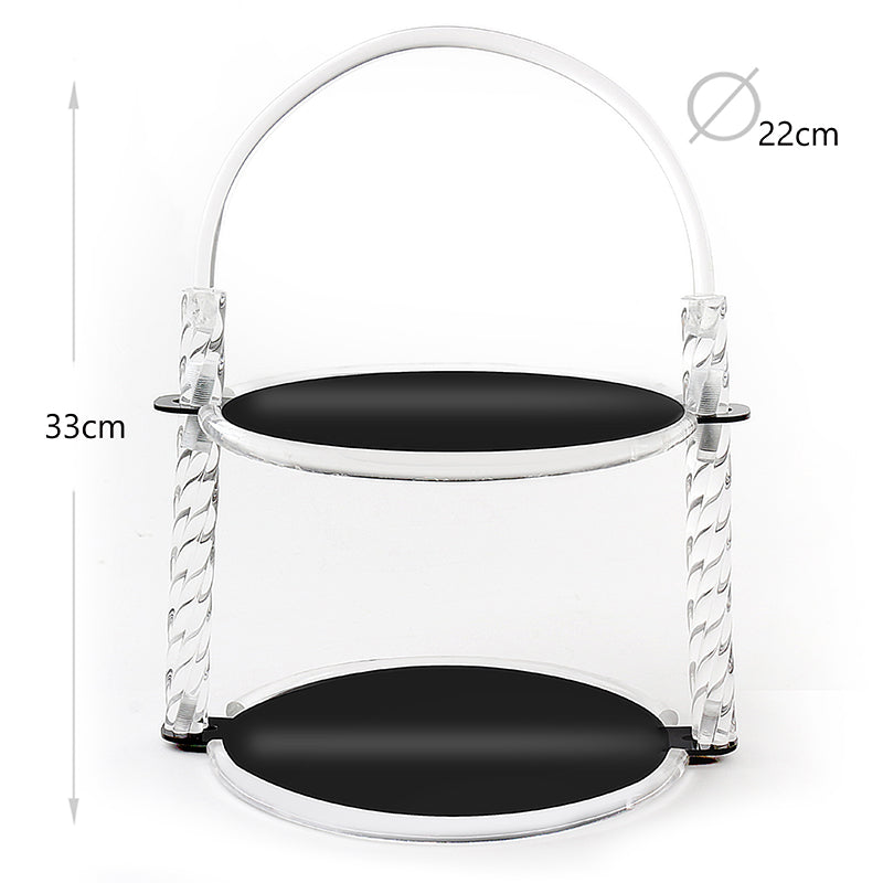 2 Tier Round Plexi Cupcake Holder with Handle and Black Bottoms Display Stand for Cake Candies Desserts Appetizers - Medaid International