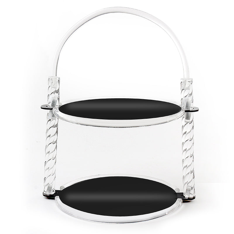 2 Tier Round Plexi Cupcake Holder with Handle and Black Bottoms Display Stand for Cake Candies Desserts Appetizers - Medaid International