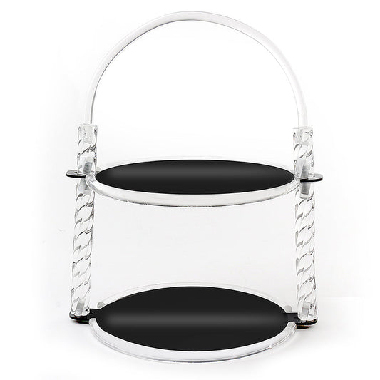 2 Tier Round Plexi Cupcake Holder with Handle and Black Bottoms Display Stand for Cake Candies Desserts Appetizers - Medaid International