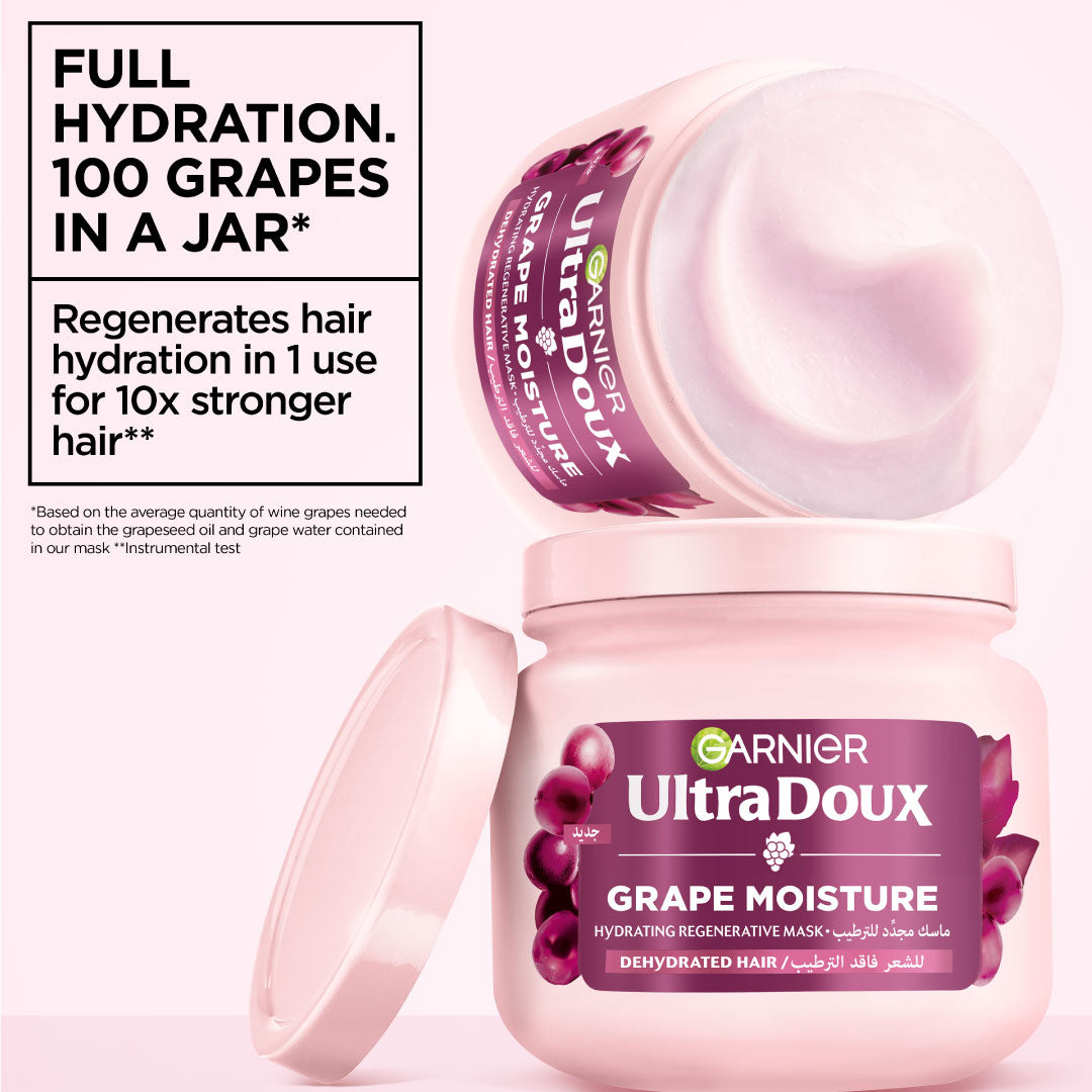 Garnier Ultra Doux Grape Moisture Deep Regenerative Mask for Dehydrated Hair With Hydrating Grape Water + Antioxidant Grapeseed Oil
