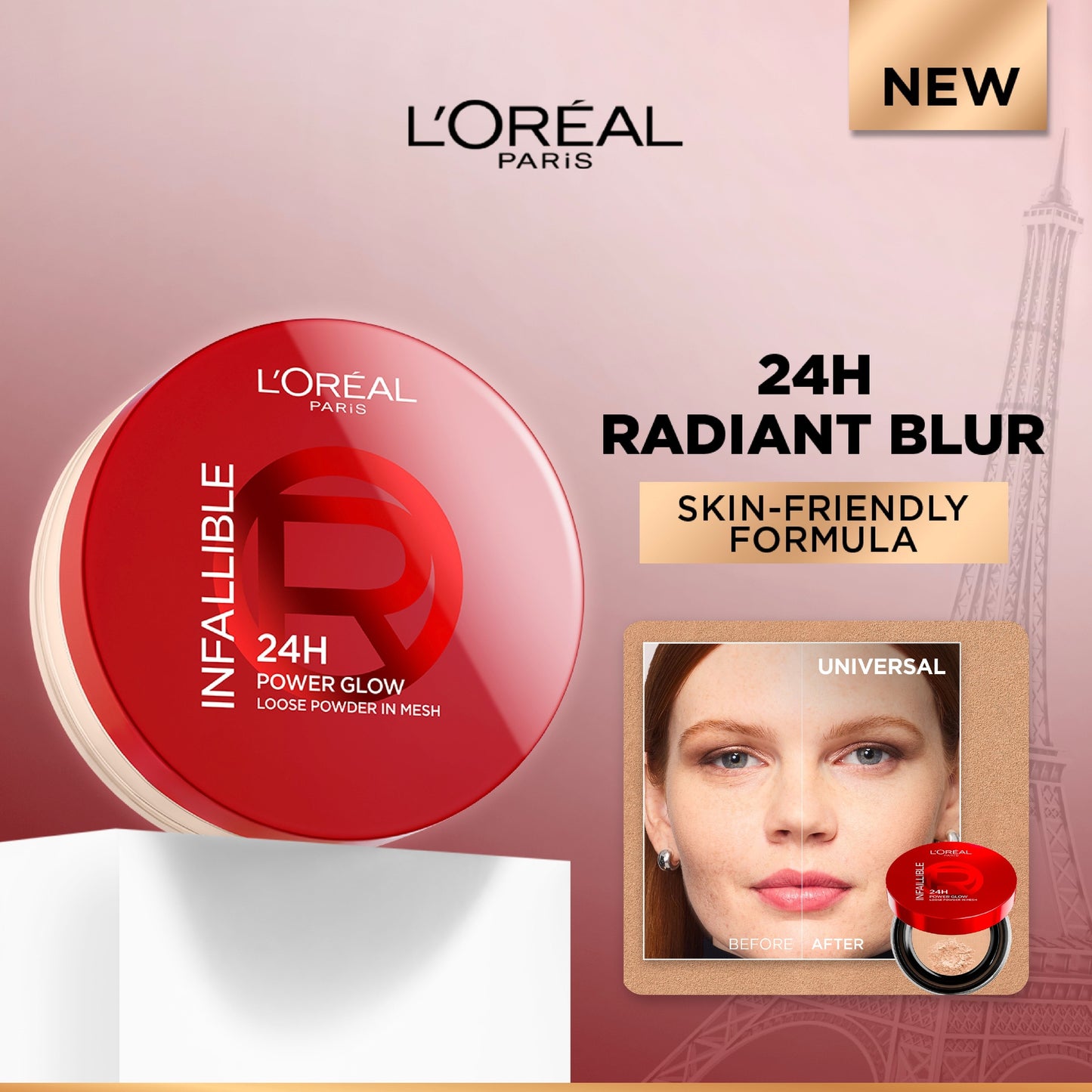 L’Oréal Paris Infaillible 24H Power Glow Loose Powder in Mesh, Pore Blurring, Radiant Glow, and Hydrating Formula