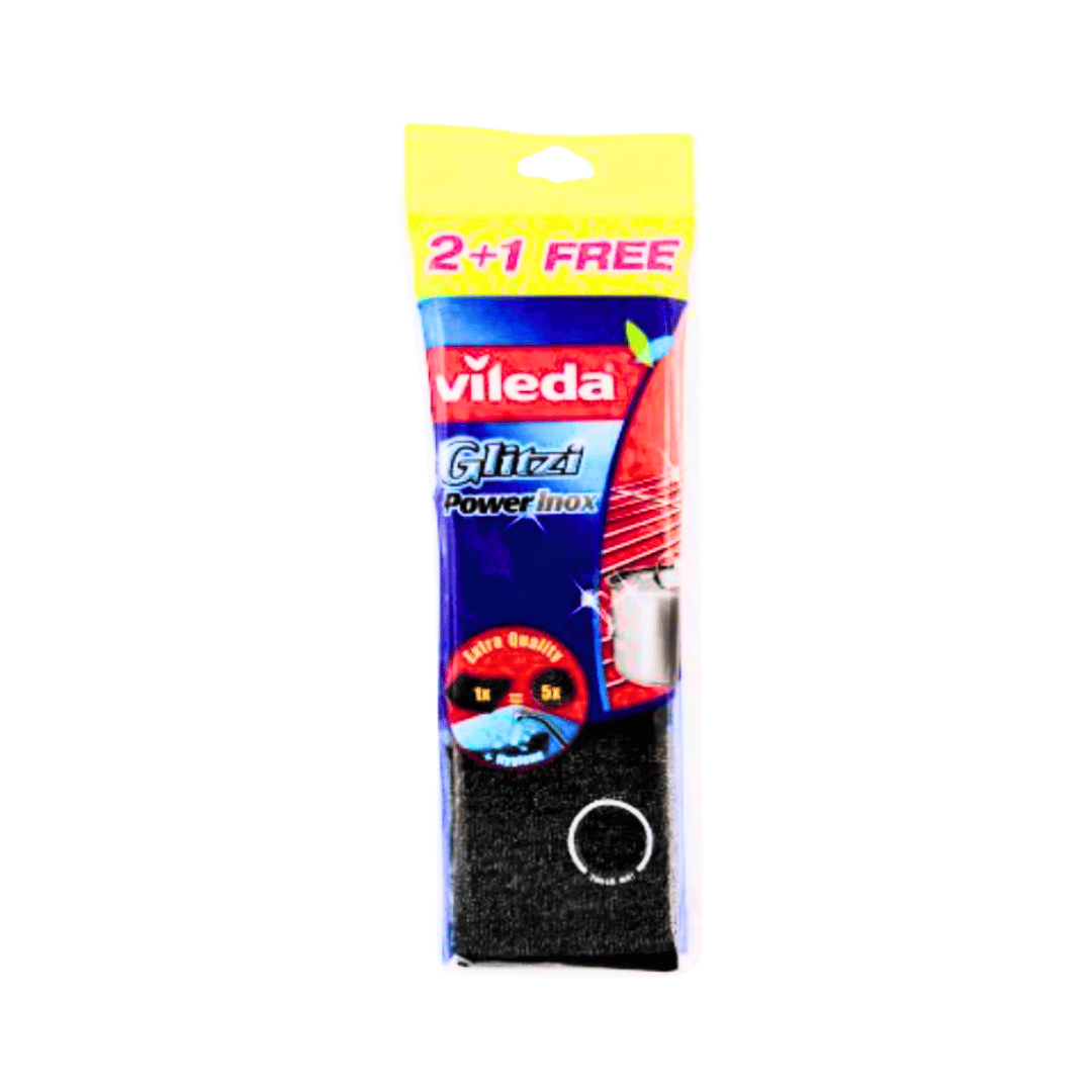 Vileda Glitzi Power Inox Metallic scouring pad, Pack of 2 + 1 Free