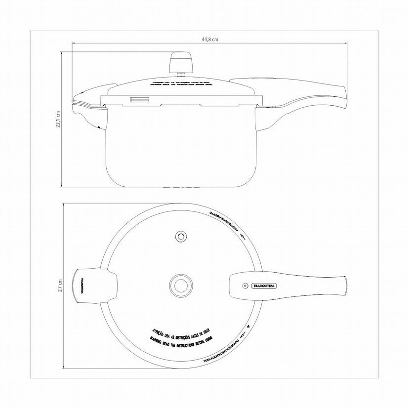 Tramontina Vancouver 24cm 6L Graphite Aluminum Pressure Cooker with Interior and Exterior Starflon Max PFOA Free Nonstick Coating