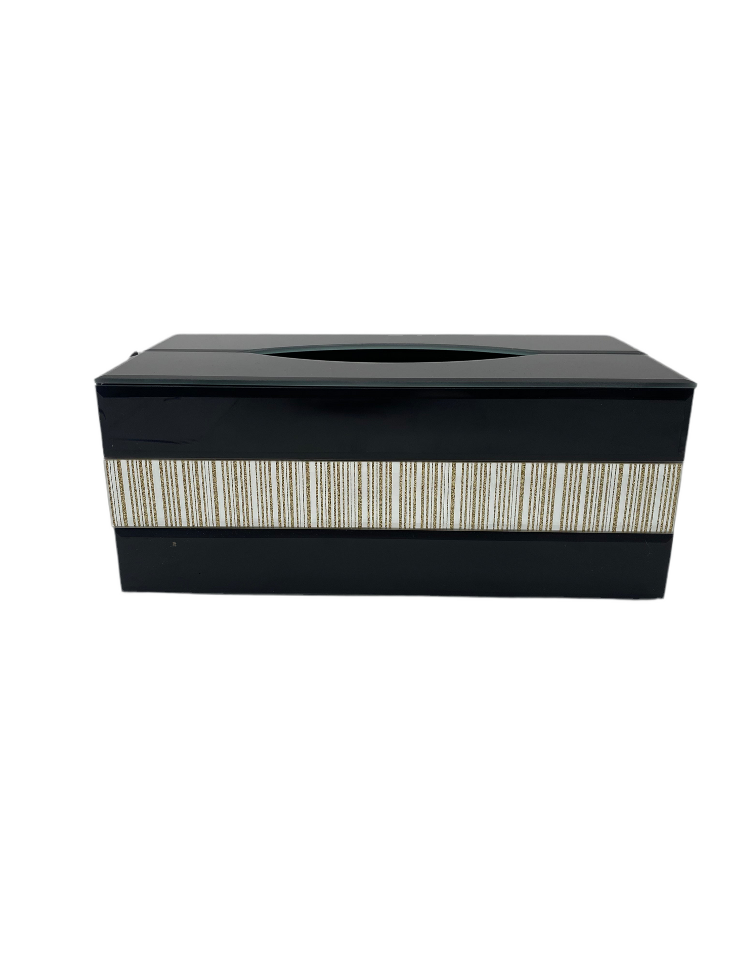 Black Glass Tissue Box With  Pattern Gold/Silver