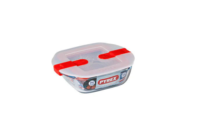 Pyrex, Cook & Heat Square Glass Food Container With Patented Microwave Safe Lid 0.3L