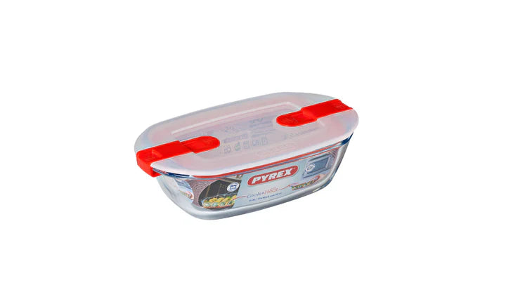 Pyrex, Cook & Heat Rectangular Glass Food Container With Patented Microwave Safe Lid 0.4L