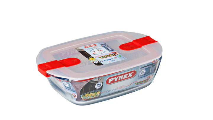 Pyrex, Cook & Heat Glass Rectangular Dish With Lid, 1.1L
