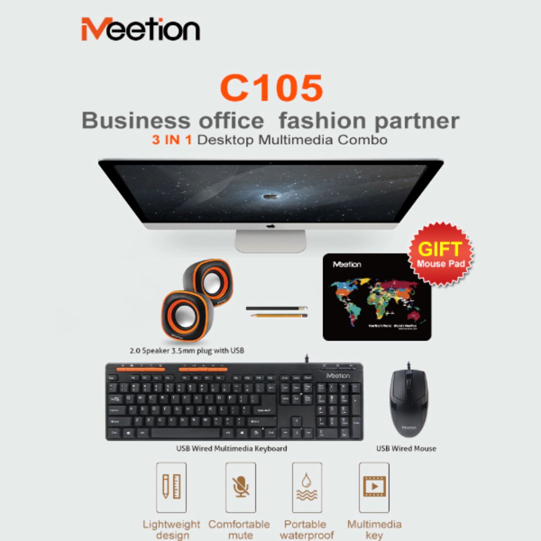 MEETION C105 WIRED KEYBOARD + MOUSE + SPEAKER COMBO - Medaid International