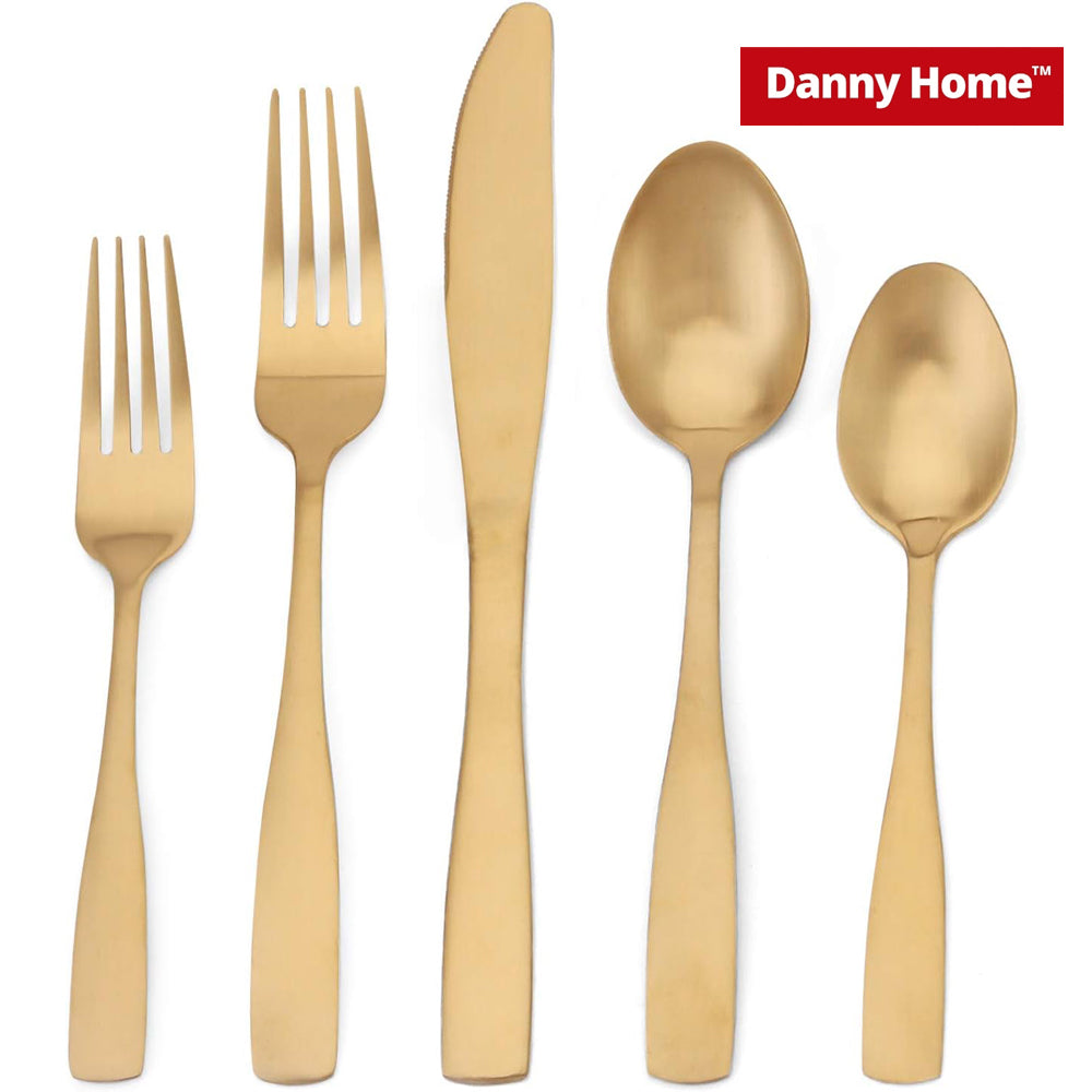 Danny Home 30-Pieces Stainless Steel Elegant Matte Gold Flatware Set