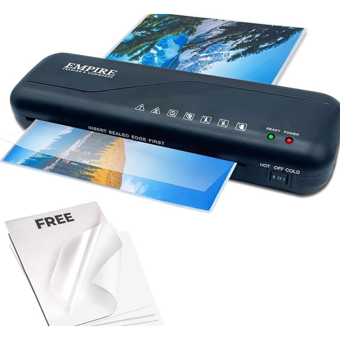 EMPIRE TRADING & COMMERCE Laminator, Laminating Machine with 5 Laminating Pouches, Hot and Cold Laminating Machine, A4 Thermal Laminator for Home, School and Office Use