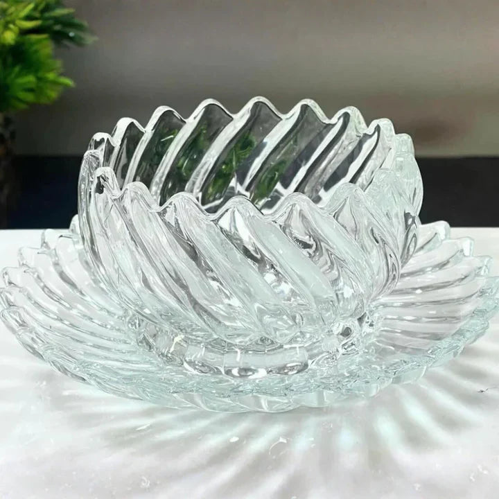 Deli Clear Ribbed Glass Bowl Amd Sauccer