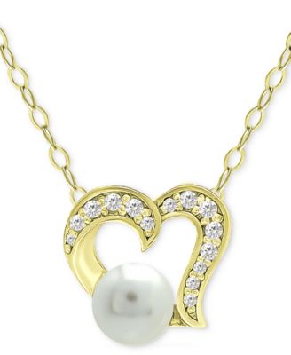 Giani Bernini Women's Gold Cultured Freshwater Pearl & Diamond Accent Heart Pendant Necklace|Giani Bernini In Lebanon