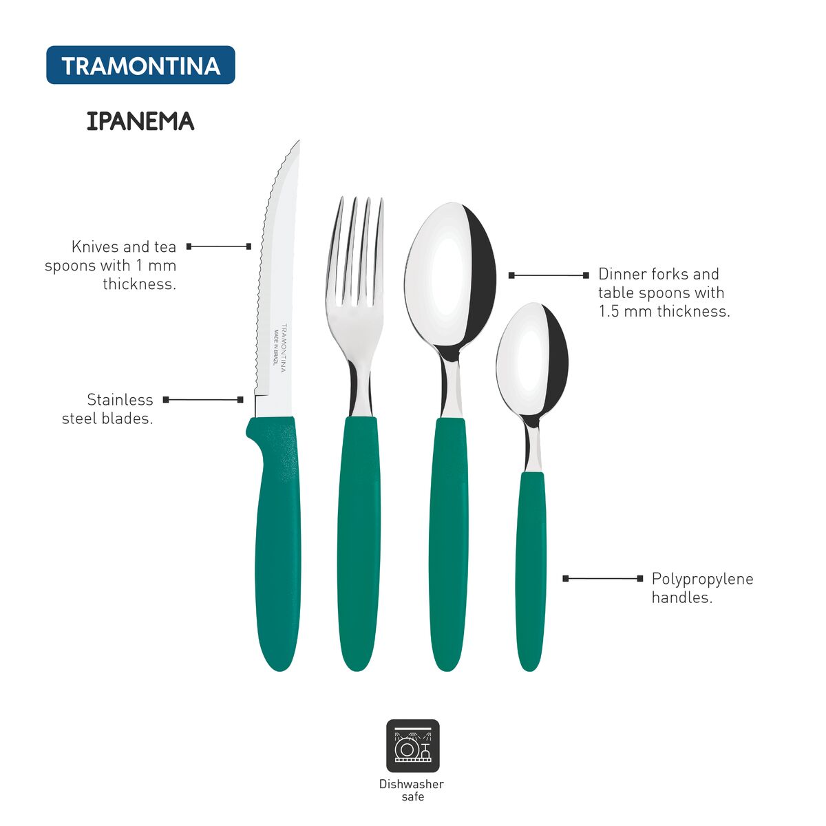 Tramontina Ipanema flatware set , 48 pcs (emerald green)
