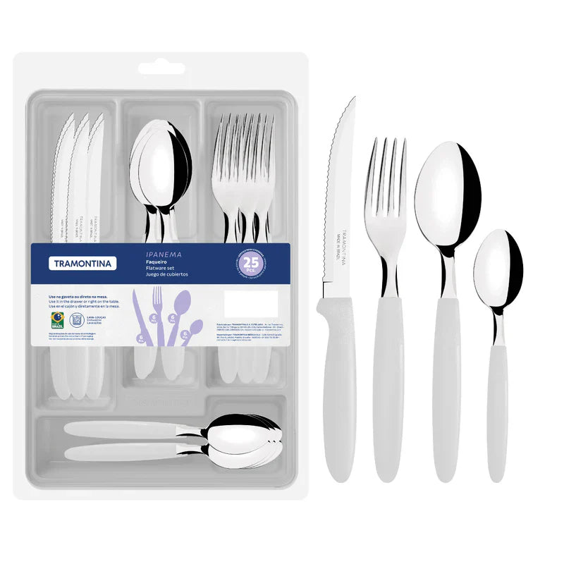 Tramontina Ipanema 25-Piece Flatware Set and Plastic Drawer Organizer (white)