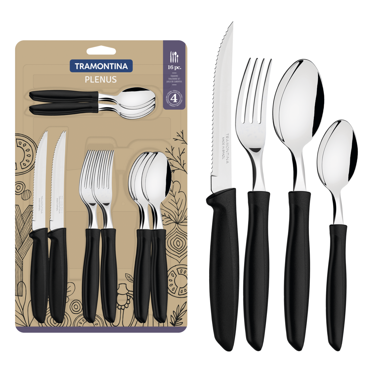 Tramontina Plenus 16 pcs Flatware set (Black)