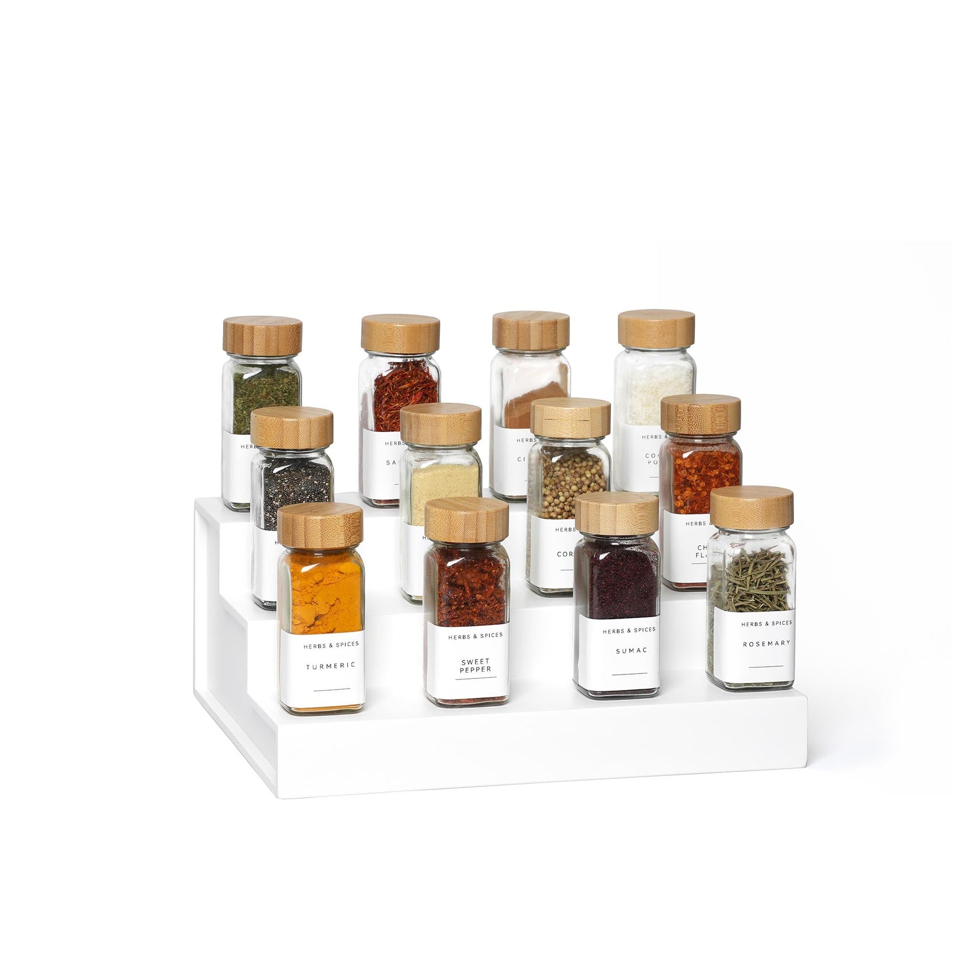 White Riser W/ Bamboo Spice Jar Shaker Set
