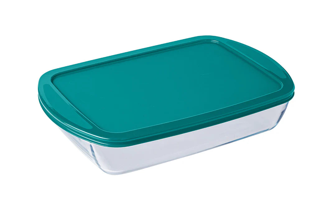 Pyrex Rectangular glass family oven dish with lid 6/8 pers - Cook & Store