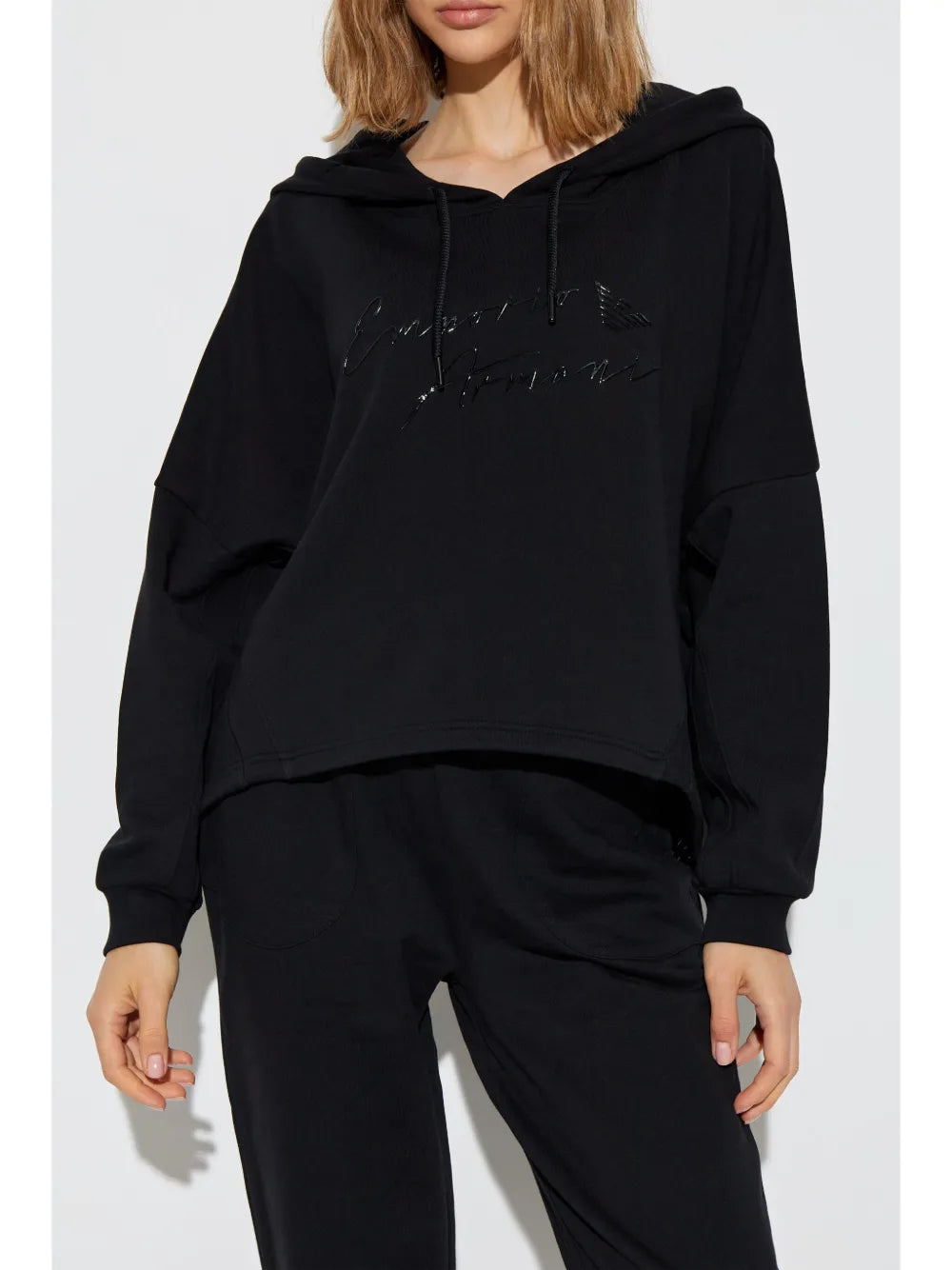 Emporio Armani Women's Black Raised Rubber Logo Hoodie | Emporio Armani In Lebanon