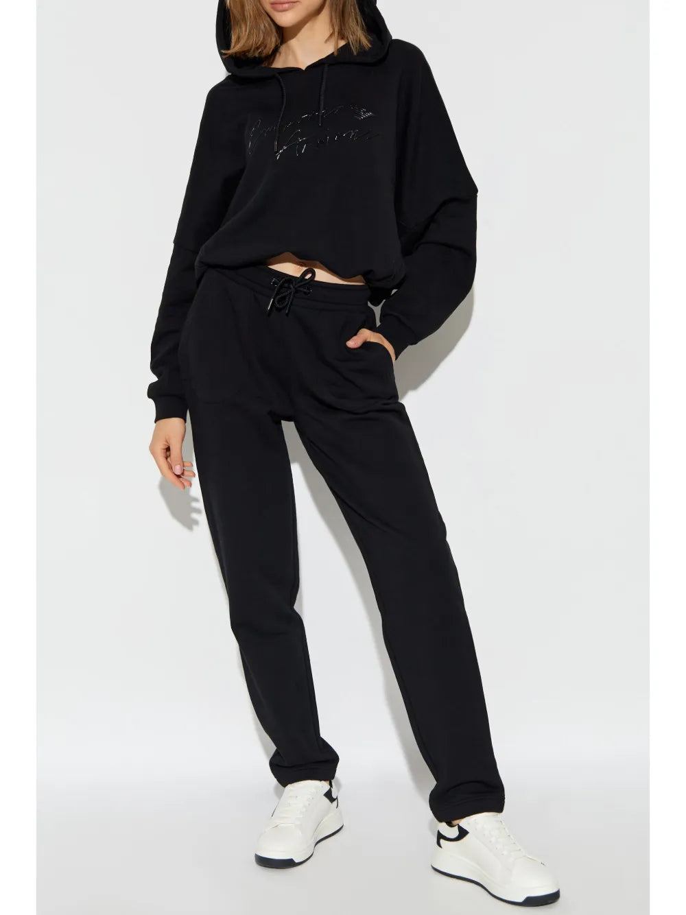 Emporio Armani Women's Black Raised Rubber Logo Hoodie | Emporio Armani In Lebanon