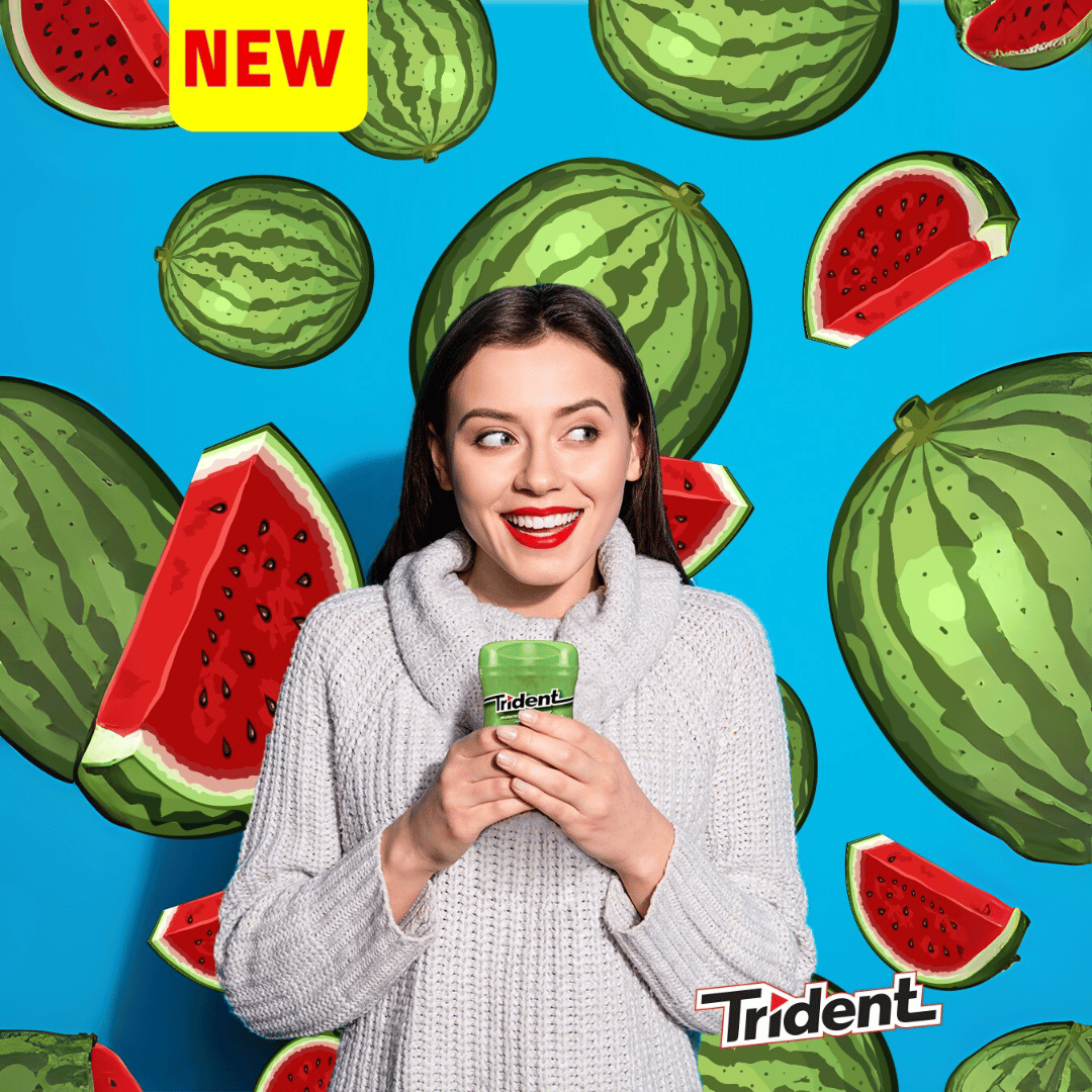 Trident Watermelon Sugar Free Gum bottle, 60pcs, 84g