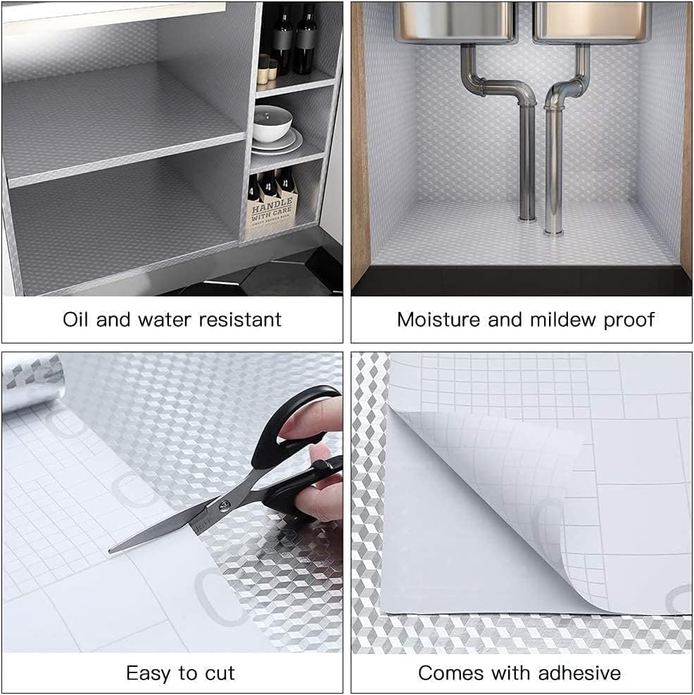 Waterproof Peel and Stick Oil-Proof Self Adhesive Aluminum Foil 60x200cm