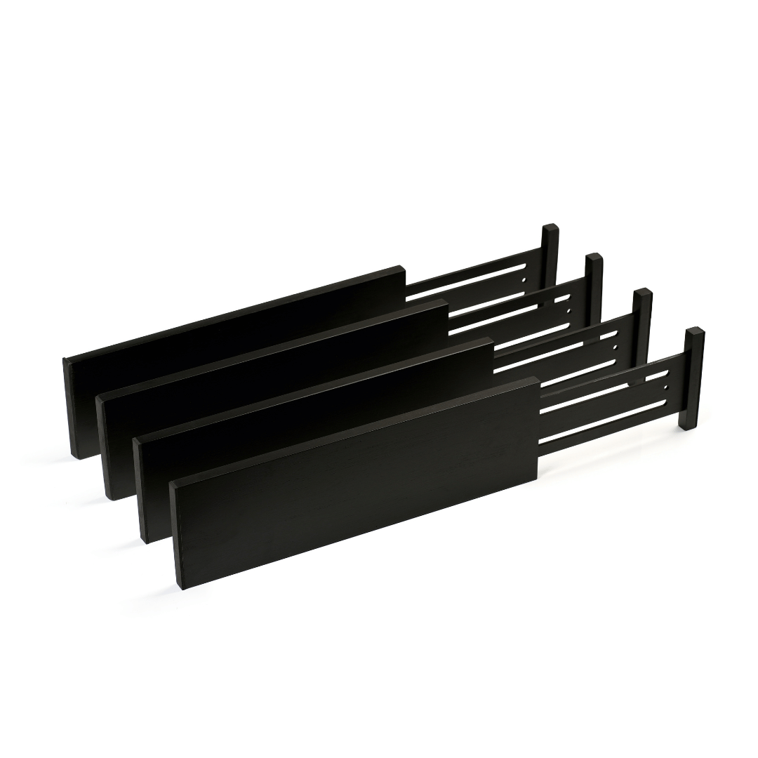 Wide Black Bamboo Adjustable Drawer Dividers (Pack of 4)