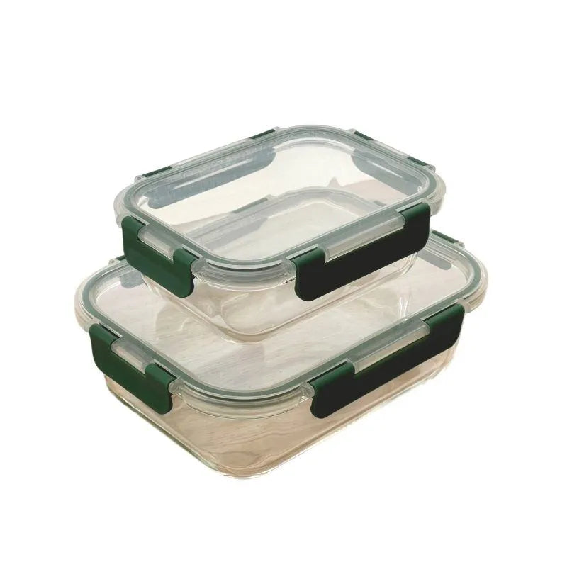 Luxe & Willow Glass Food Container 2 pack 640ml & 1520ml Rectangle Green