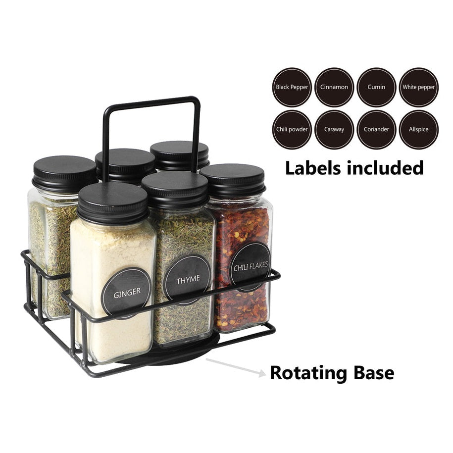 Glass Spice Set 6 pieces with Metal Rotating Basket
