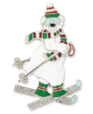 Holiday Lane Silver-Tone Polar Bear Skiing Brooch Pin  |Holiday Lane In Lebanon