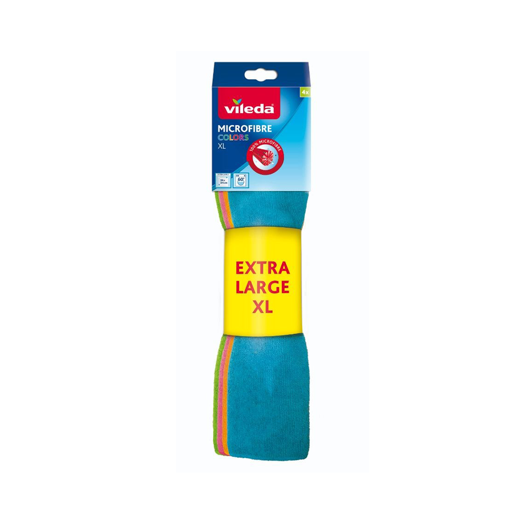 Vileda Microfibre Colors XL, 100% Microfibre Cloth, 3 + 1 Free