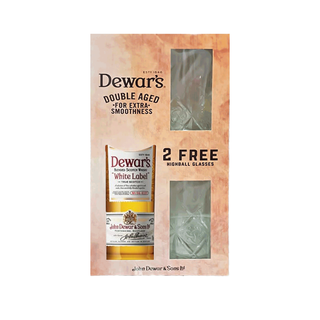 Dewar's White Label 75cl, Coffret with 2 Free Glasses