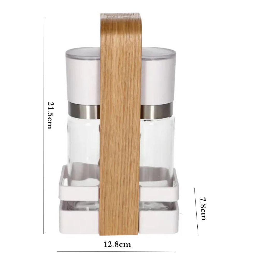 Danny Home 2-Pcs Salt & Pepper Grinder Mill With Rack Holder Wooden Handle