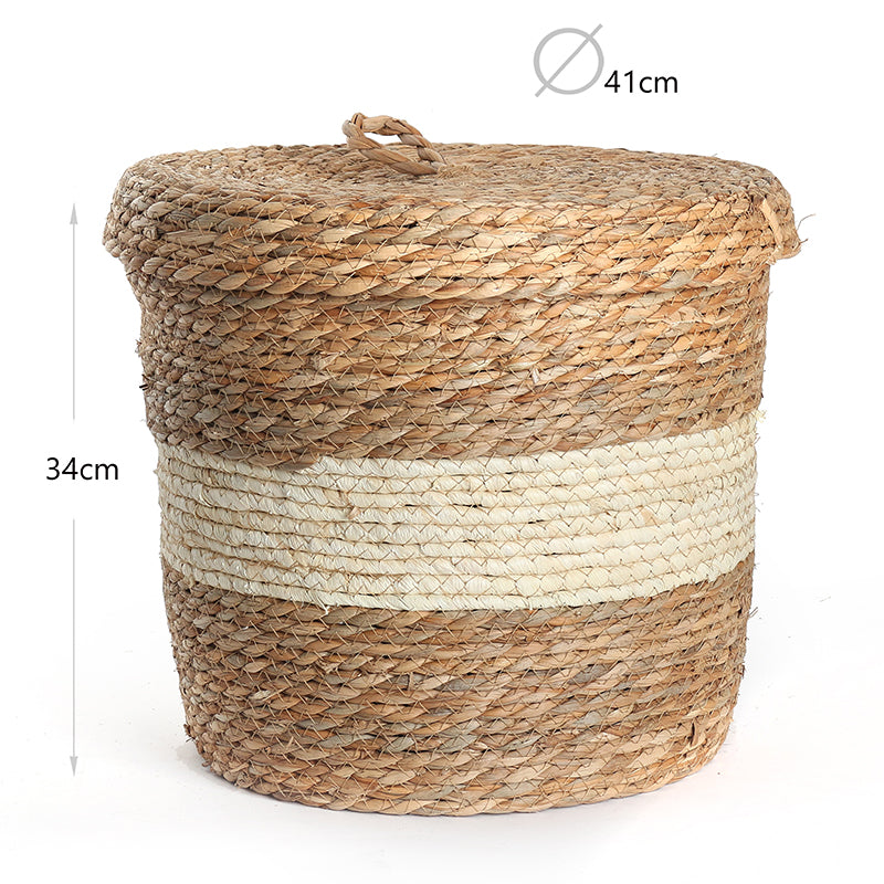 34 CM Multipurpose Handmade Wicker Woven Round Storage Basket with Lid Organizing Basket for Living Room Bedroom Nursery and Laundry - Medaid International