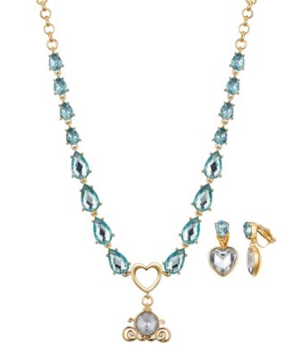 Disney Princess Women's Blue Cinderella Clear Carriage Necklace and Earring Set | Disney Princess In Lebanon