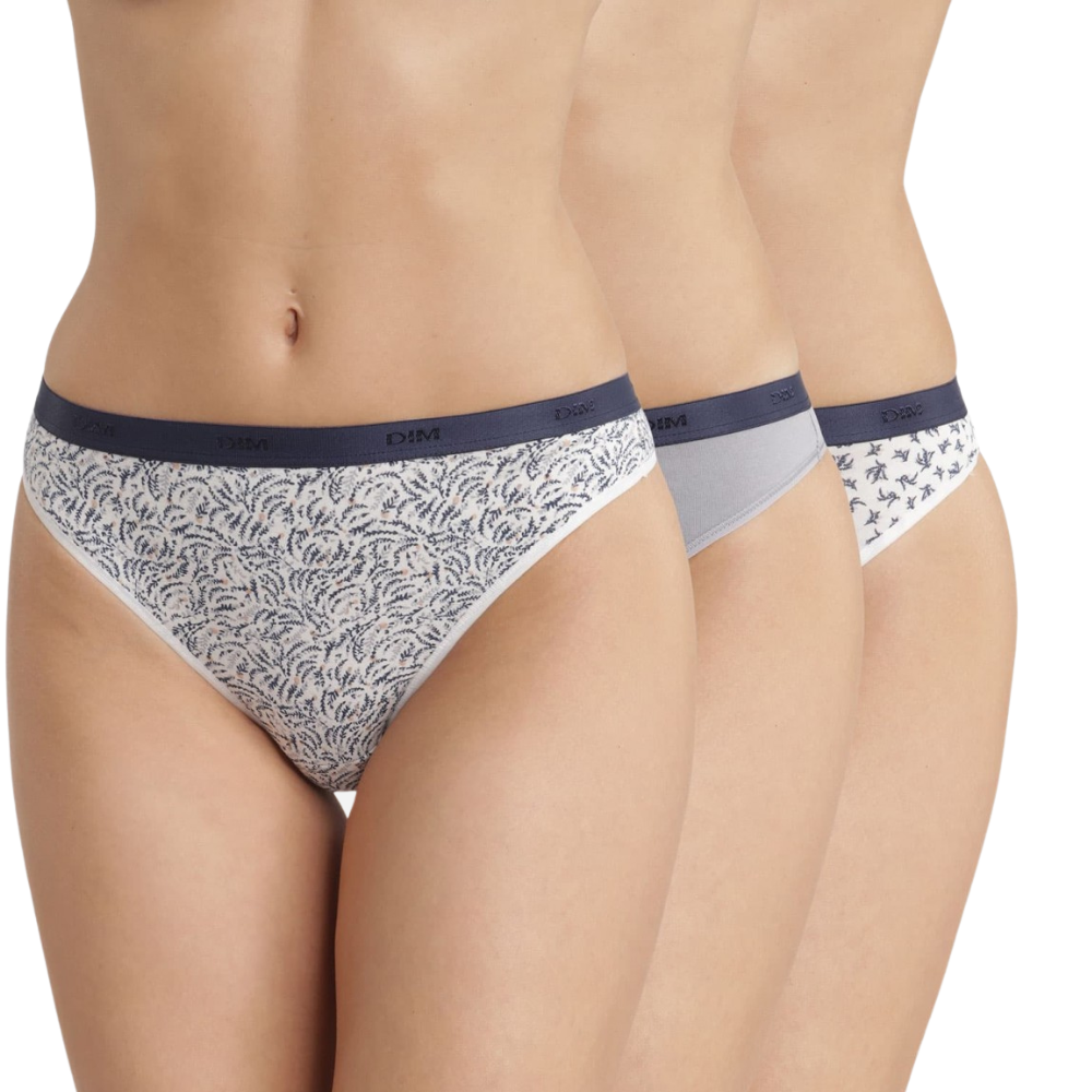 Dim Les Pockets Pack Of 3 Tangas White And Blue Prints - Medaid International