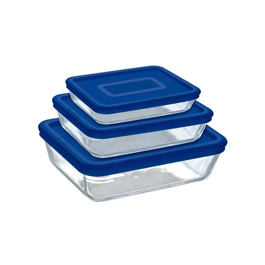 Pyrex 913s344 Set 3 Roast Px +lid Blu Cook & Freeze