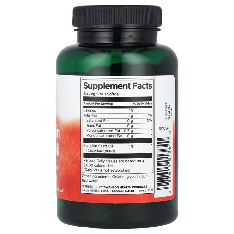 Swanson, Pumpkin Seed Oil, 1,000 mg, 100 Softgels - Medaid International