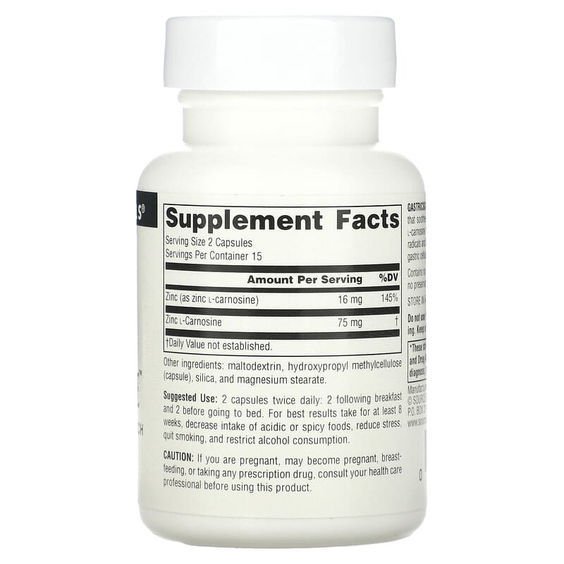 Source Naturals, GastricSoothe, zinc carnosine, 37.5 mg, 30 Capsules - Medaid International