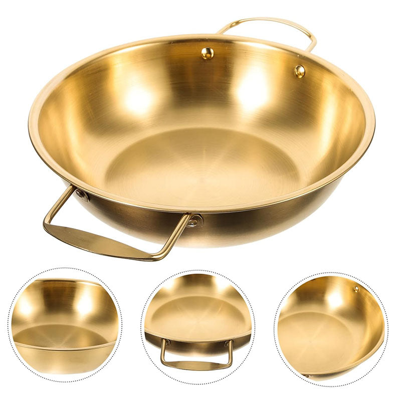27 CM Stainless Steel Cooking Pan with 2 Side Handles Cooking Pot for Soup Noodles and Seafood Dishwasher Safe 1 Piece Gold - Medaid International