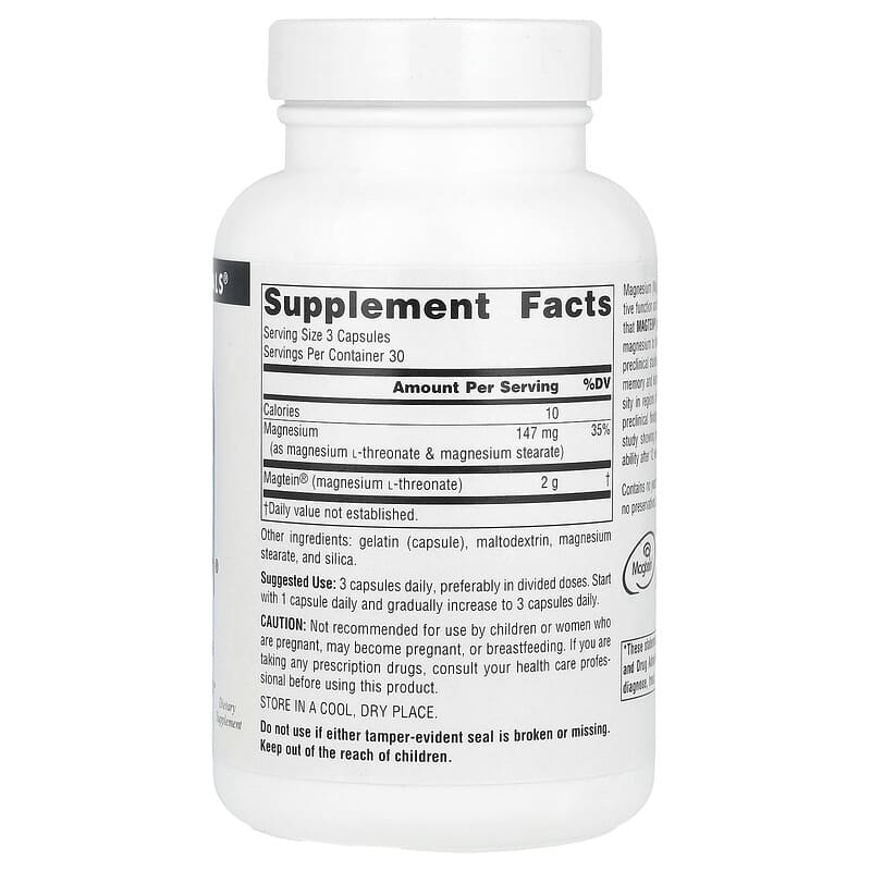 Source Naturals, Magtein, Magnesium L-Threonate, 180 Capsules - Medaid International