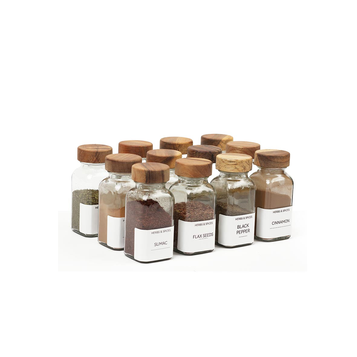 Spice Jar Shaker W/ Acacia Lid - Large (Set of 12)