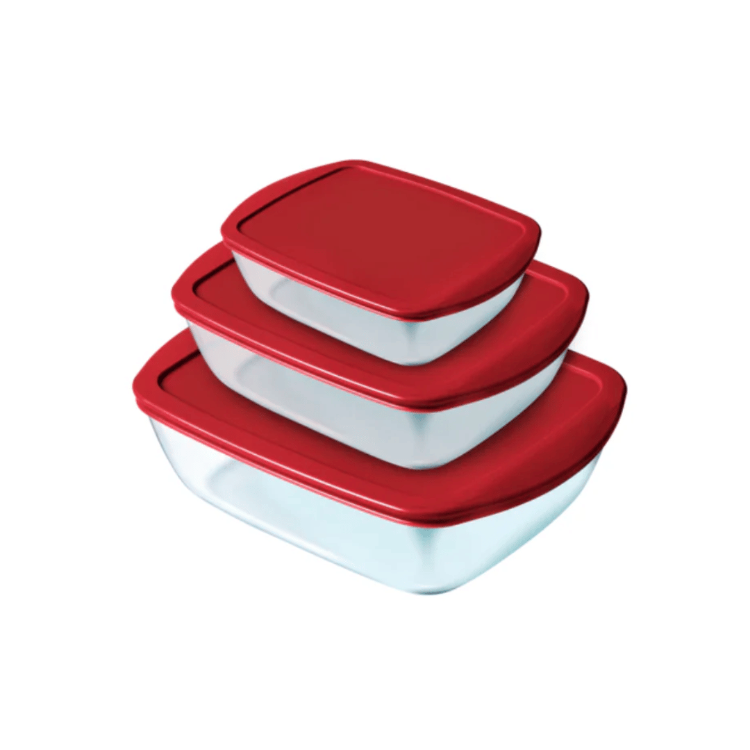 Pyrex Cook & Store Rectangular with Lid, Set of 3 Red, PY 913S660