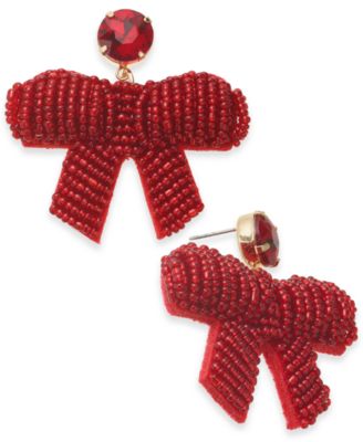 Holiday Lane Women's Red Glass Seed Bead Ribbon Bow Drop Earrings | Holiday Lane In Lebanon