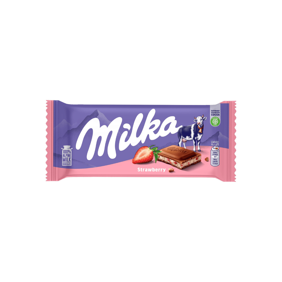 Milka Chocolate Tablet filled with Strawberry Yoghurt, 90g