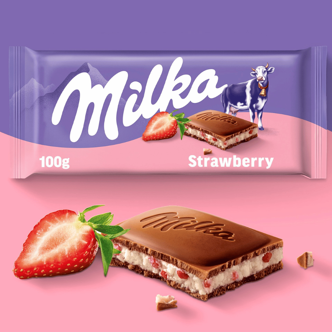 Milka Chocolate Tablet filled with Strawberry Yoghurt, 90g