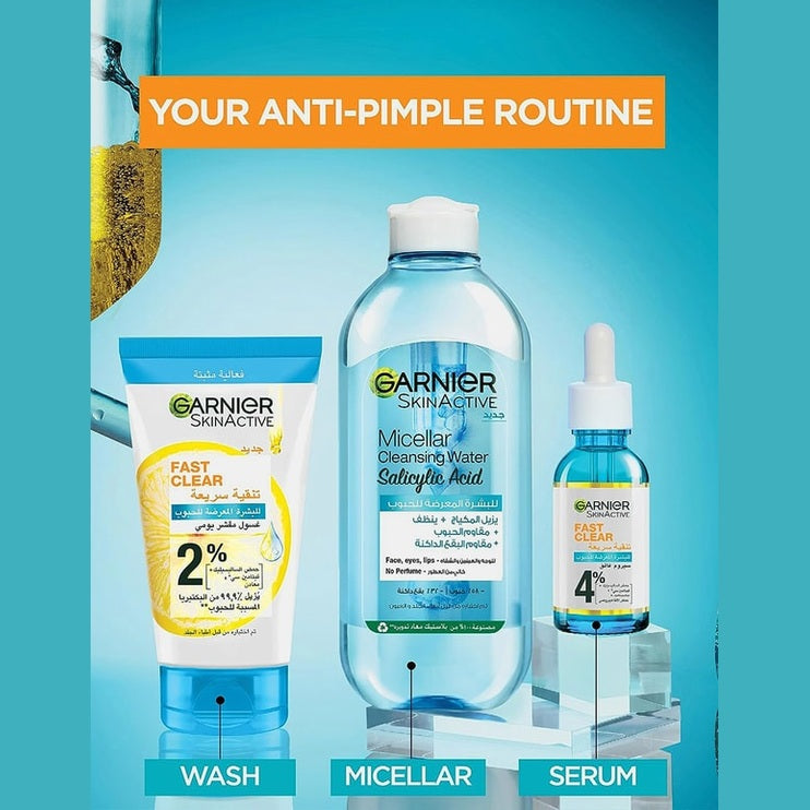 Garnier fast clear 2% salicylic acid & vitamin C 3in1 anti-acne exfoliating wash 150ml