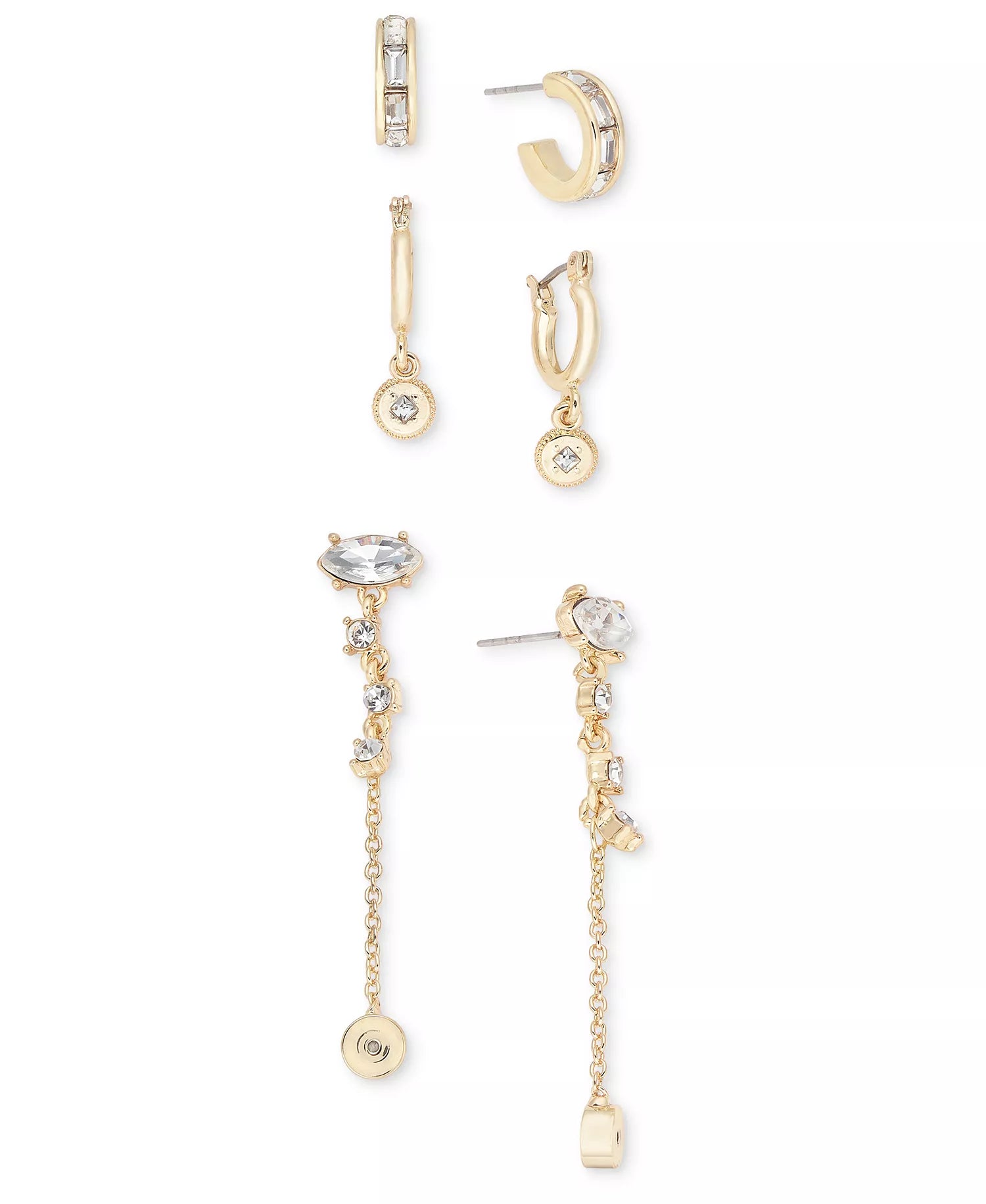 On 34th Women's Gold-Tone 3-Pc. Set Crystal Hoop & Linear Drop Earrings | On 34th In Lebanon