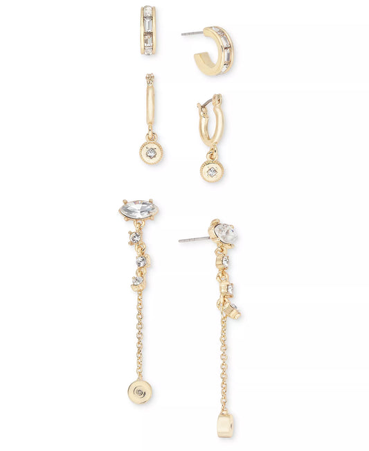 On 34th Women's Gold-Tone 3-Pc. Set Crystal Hoop & Linear Drop Earrings | On 34th In Lebanon