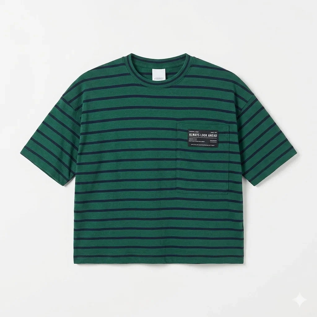 Zara Boy's Dark Green & Navy Striped Pocket Blouse | Zara In Lebanon