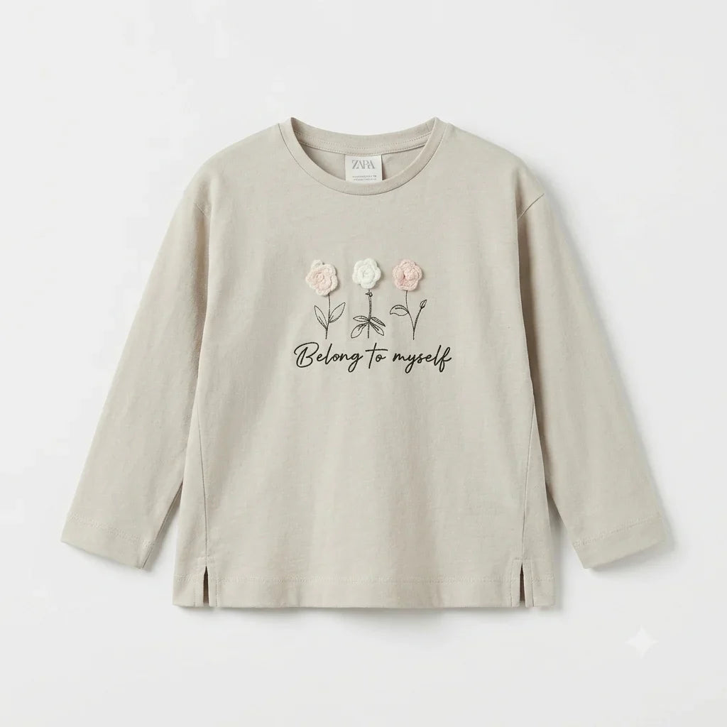 Zara Girl's Beige Graphic Script Blouse  | Zara In Lebanon